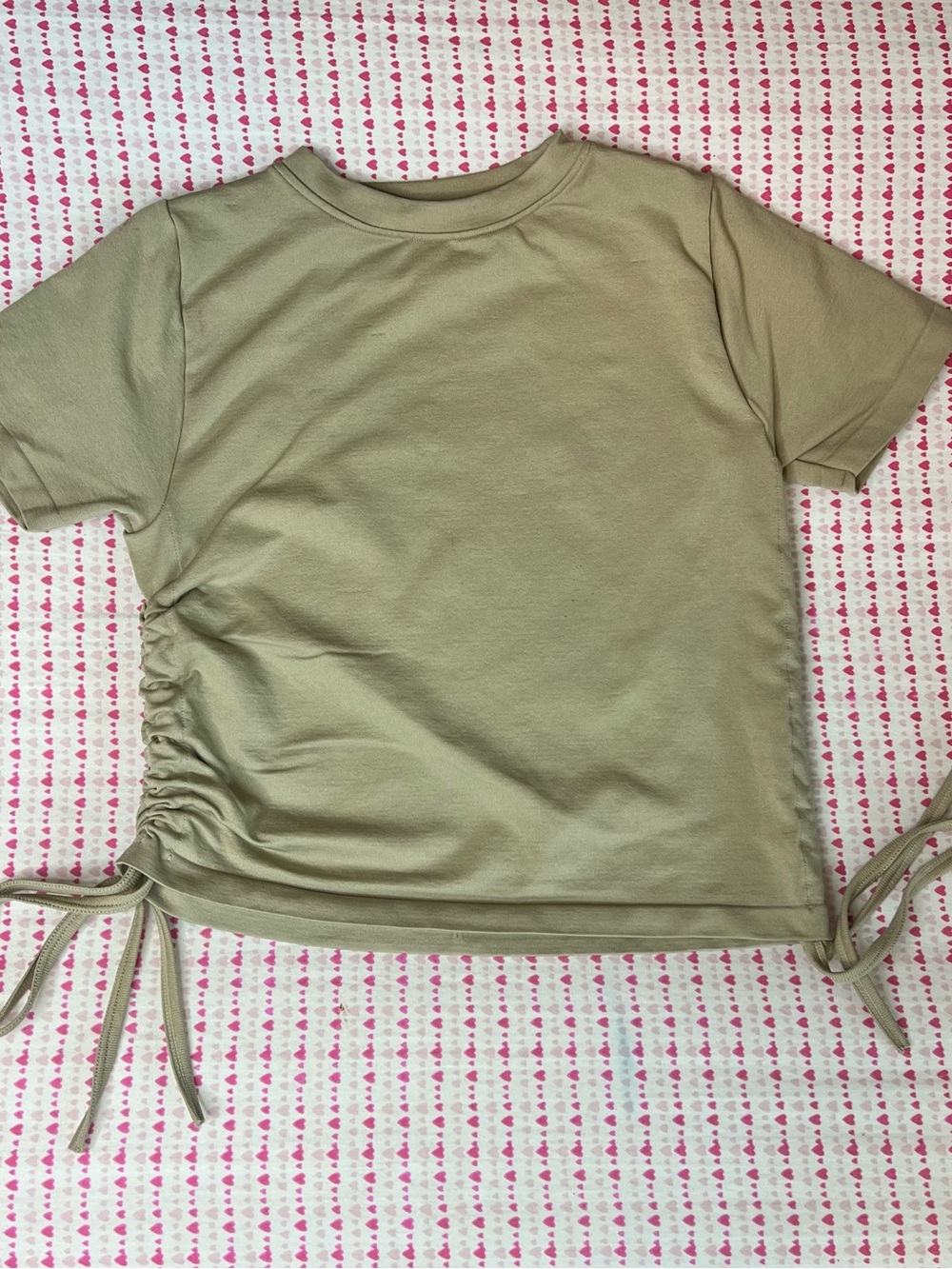 Aura Olive Green Short Sleeve Ruched Side Tee